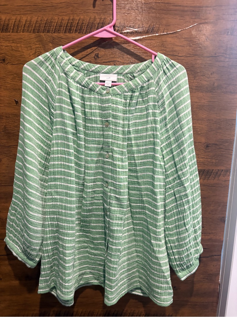 J. Jill Relaxed Green Stripe Button-Front Women’s Top - Picture 2 of 7